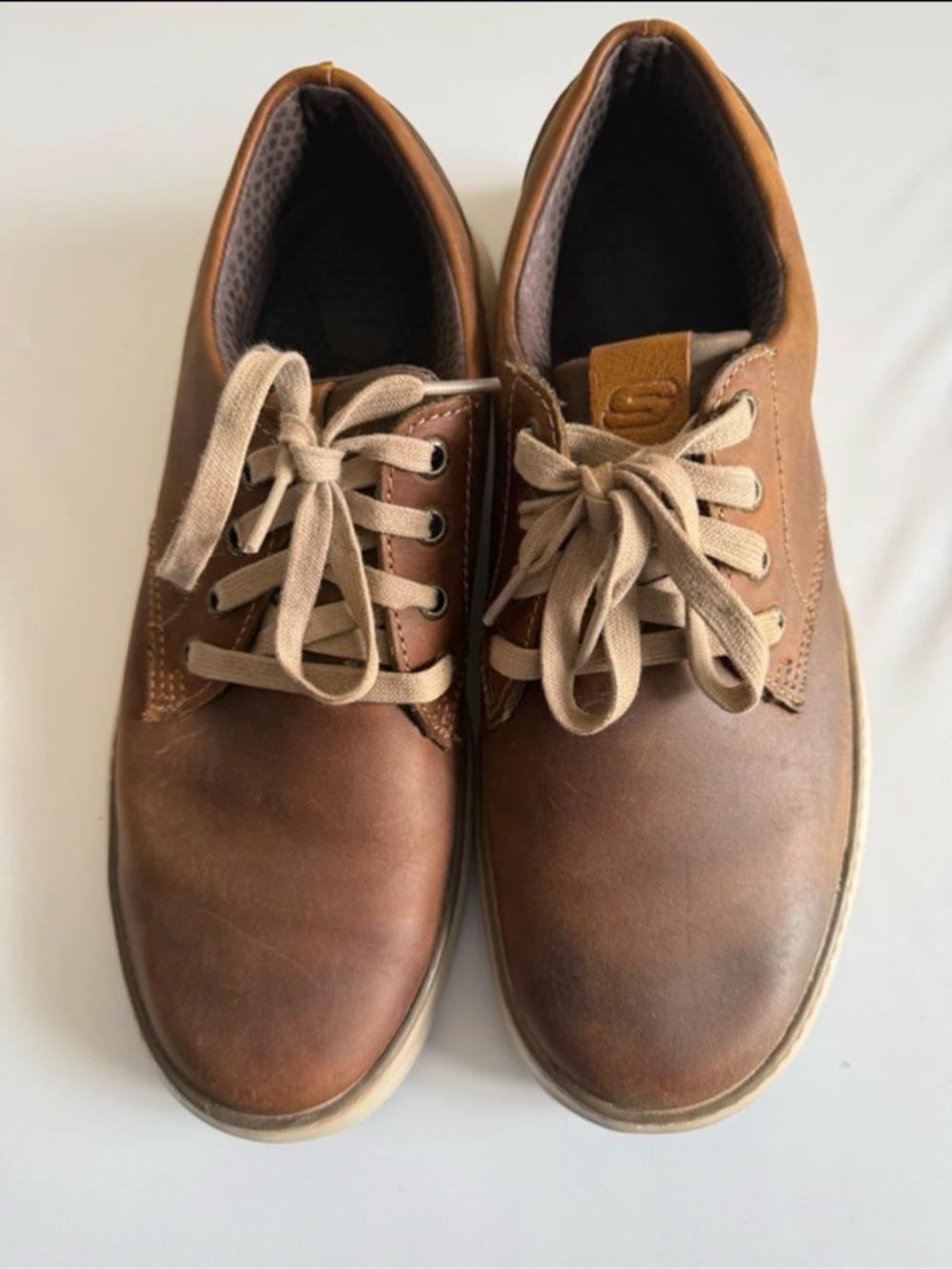 Skechers Brown Leather Lace-Up Oxfords with Tan Laces